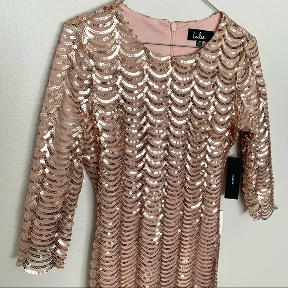 NWT Lulu's Rose Gold Stardust Sequin Bodycon Dress - Picture 4 of 8